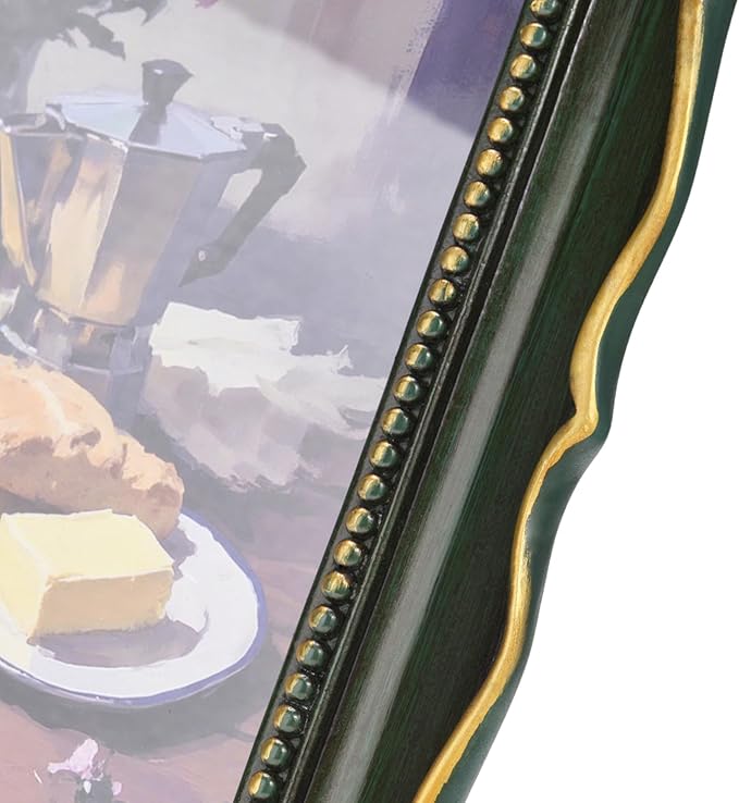 8x10 Vintage Picture Frame with Embossed Flower Design, Green Ornate Frame for 8x10 or 5x7 Pictures with White Mat, Hand-Crafted Resin Antique Frames for Tabletop & Wall Hanging, Home Decor (Green )