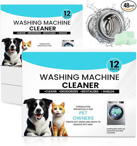 Washing Machine Cleaner 48 Pack-24 Month Supply,Cleaning Tablets Formulated for Pet Owners for He,Easy Pet Hair Remover for Laundry.Top & Front Load Washer.Septic Safe.