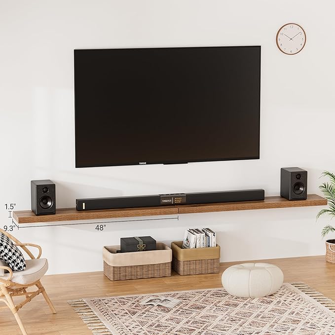 Heimlove Floating Shelves for Wall 48 Inches Long,9.3" Deep Walnut Floating Shelf Set of 2,Wall Mounted Wood Shelves for Bathroom Bedroom Living Room Kitchen Office,Shelf for Books Storage Room Decor