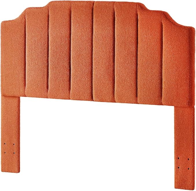 24KF Orange Teddy Fabric Tufted for Queen Upholstered Headboard, Modern Vertical Channel Design Full Headboard with Stepped Silhouette Top Edge,6026-Q-Teddy Orange