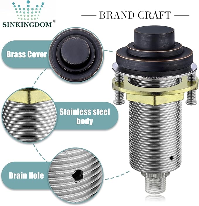 SinkTop Air Switch Kit (Long Full Brass Button) for Disposal, Dual Outlet, (Oil Rubbed Bronze)