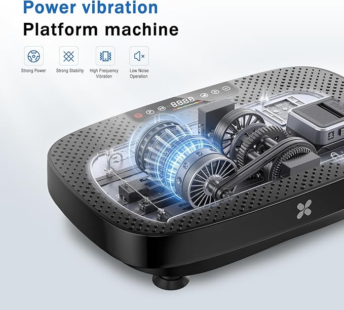 Vibration Plate Exercise Machine, Ultra-Quiet Vibration Plate for Lymphatic Drainage & Body Toning, Whole Body Vibration Platform with Bluetooth, Resistance Bands, Home Gyms Equipment