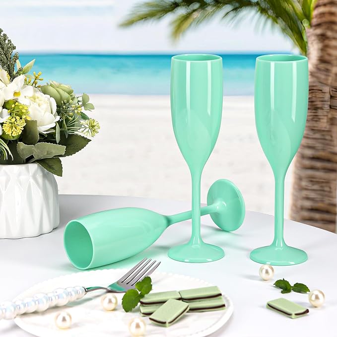 XUWAIDSGN Acrylic Champagne Flutes Toasting Glasses Unbreakable Mimosa Bar Reusable Wine Glasses Vintage Champagne Flutes Stemmed Drinking Cups 5.4 OZ for Christmas Birthday (10, Mint Green)