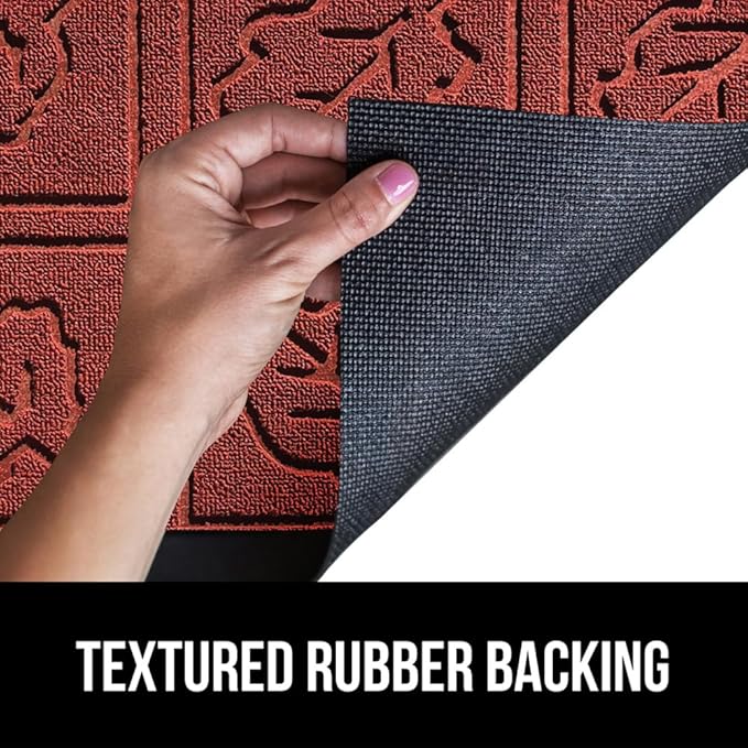 GORILLA GRIP 100% Waterproof All-Season WeatherMax Doormat, US Designed Natural Rubber, Stain and Fade Resistant, Low Profile Indoor Outdoor Door Mats, Easy Clean Patio Mat, 17x29, Burgundy Leaves