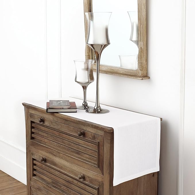 Solino Home Linen White Table Runner 132 Inches Long - 100% Pure Linen Extra Long Table Runner 14 x 132 Inch for Fall, Autumn, Halloween, Thanksgiving - Fete