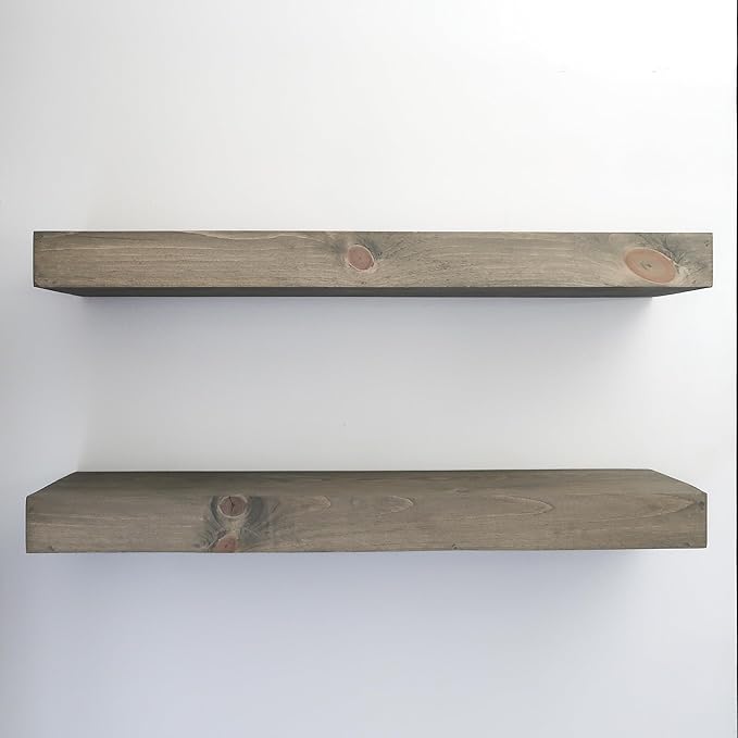 Modern Floating Shelves 3 Inches Thick for Wall, Wide Shelves for Kitchen, Living Room, Bedroom, and Bathroom, Natural Pine Wood, Rustic Wooden Shelf, (Set of 2) (Aged Barrel, 48Lx3Hx8D)