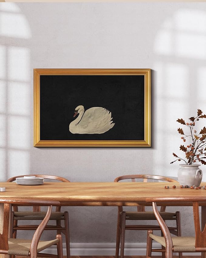 HUARCEY Gold Framed Vintage Wall Art for Living Room, Grace Swan Art Painting Pictures Animal Bathroom Prints Farmhouse Wall Decor Large Canvas Swan Aesthetic Decor for Kitchen Bedroom Zwaan 24"x36"