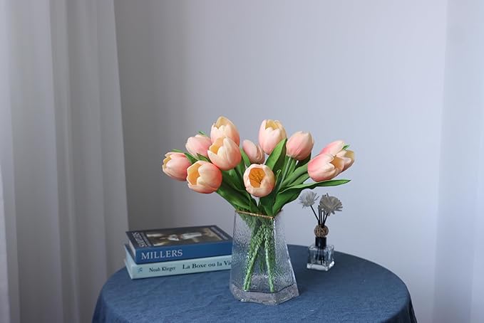 Buart Coral Pink Flowers Artificial Luxury Big Tulip Valentine's Day Mother's Day Easter Home Kitchen Wedding Decorations(11pcs)