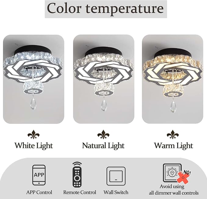 Flashing God 16 Inch Mini Chandelier Modern Crystal Chandeliers Light Semi Flush Mount Ceiling Light Fixture Small Black Chandelier for Bedroom Hallway Kitchen Foyer