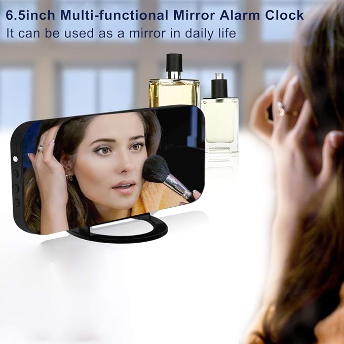 Digital Clock Large Display, LED Alarm Electric Clocks Mirror Surface for Makeup with Diming Mode, 3 Levels Brightness, Dual USB Ports Modern Decoration for Home Bedroom Decor-Black