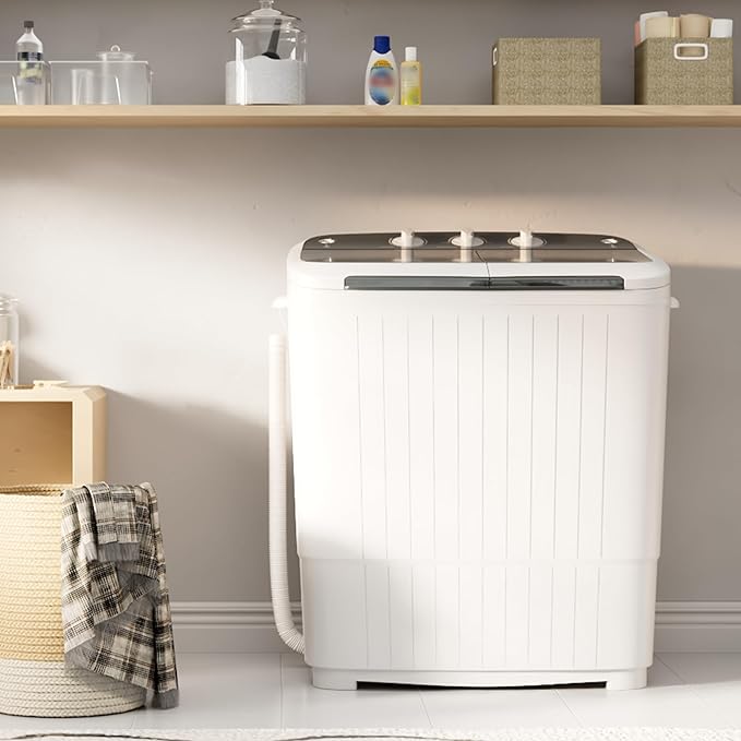 Pataku Portable Washing Machine, 17.6 Lbs Compact Mini Washer and Dryer Combo,Twin Tub Laundry Washer with Spin Cycle, Soaking Function Ideal for Apartment, Dorms, RVs Camping, Grey