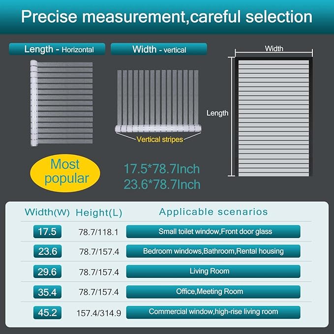 Window Privacy Film, Stripe Window, Film Static Cling, Anti UV, Heat Control, Ideal for Home Shower Office Glass Door (Stripes Pattern, 17.5X78.7Inch)