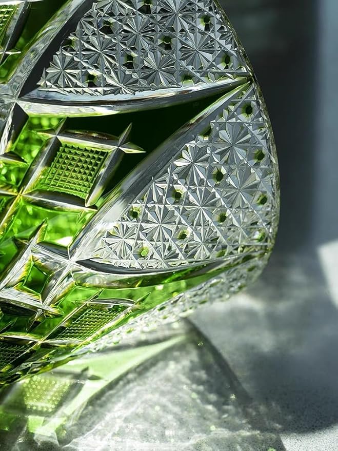 JEKE Edo style Hand Carved Drinking Glass Crystal Whisky Glass 340ml Tumbler For Whiskey Cocktail-Vodka-Beer Drinkingware Glasses In Gift Carton (Green)