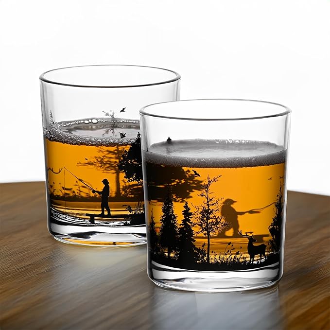 Old Fashioned Whiskey Glasses, Stemless Wine Glasses with Gift Box, 10Oz Rocks Glass for Scotch Cocktail Bourbon Vodka Liquor, Unique Gifts for Dad, Husband, Father's Day, Anniversary