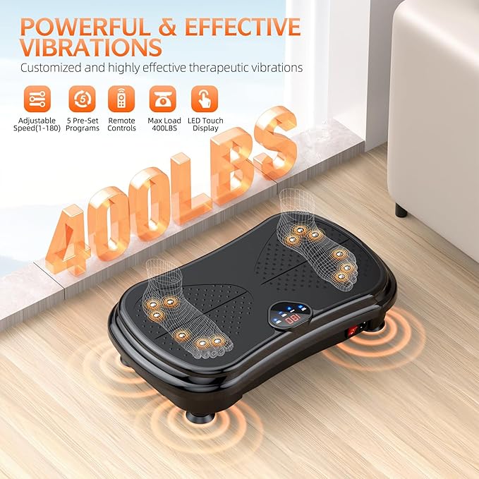 Vibration Plate Exercise Machine Weight Loss, Full Body Vibration Plate for Lymphatic Drainage, 180 Adjustable Speeds Vibrating Plate 400 Lbs Capacity Fitness Platform for Women Men