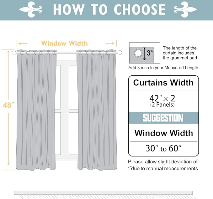 ChrisDowa Blackout Curtains 48 inches Long for Bedroom - 2 Panels Set Grommet Thermal Insulated Room Darkening Curtains for Living Room (Grey, 42 x 48 Inch)