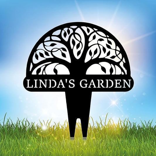 Personalized Tree of Life Metal Garden Sign with Stake, Custom Family Name Sign for Outdoor, Nature Lover Gift
