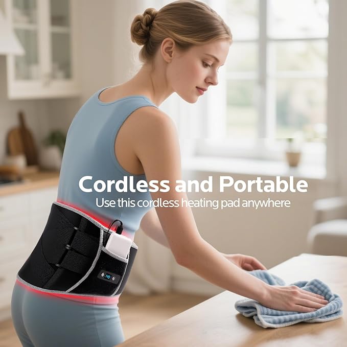 Cordless Heating Pad for Back Pain Relief: 7000mAh Lower Back Massager with 6 Heat 6 Vibration, Portable Heating Pad for Cramps, Birthday Gifts for Women Men Mom Dad