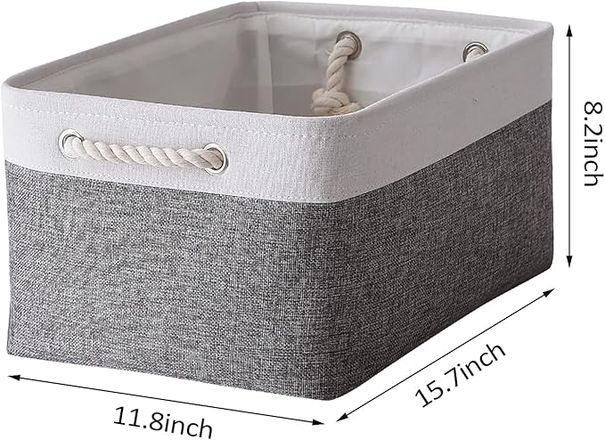 TcaFmac Collapsible Storage Bins for Organization - Large 3 Pack Canvas Storage Basket for Shelves, Organizer Baskets for Organizing for Closet Cloth Dog Toy Baby (White & Grey 16x12x8 inch)