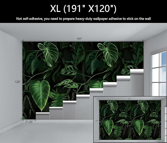 WFBHUA-Green Banana Leaf Wallpaper Mural Tropical Jungle Botanical Leaves Wallpaper for Living Room Bedroom(Not Peel and Stick)