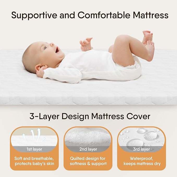 Baby Bassinet Bedside Crib, 3-in-1 Baby Bassinet Bedside Sleeper with Mattress and Soft, Breathable Sheet, Full-Mesh Sides, 6-Height Adjustable, Stable and Secure Crib for Newborns
