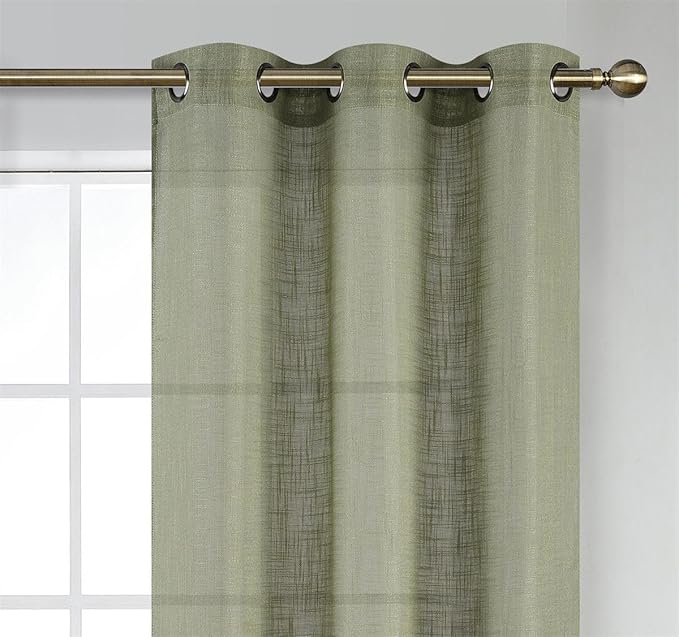 MIUCO Semi Sheer Curtains Poly Linen Textured Solid Grommet Curtains 95 Inches Long for Bedroom 2 Panels (2 x 37 Wide x 95" Long) Sage
