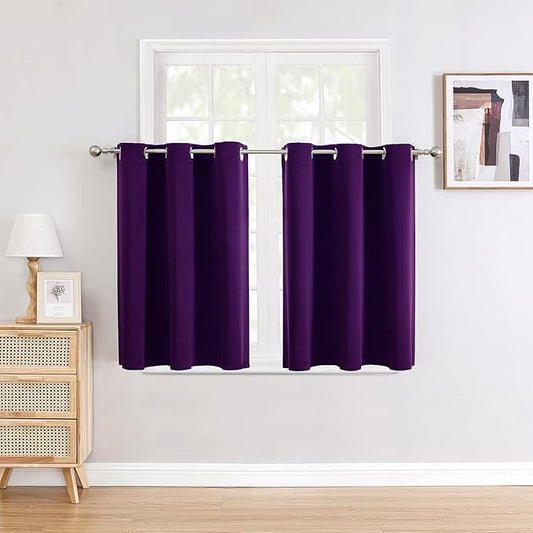 ChrisDowa Small Window Curtains for Kitchen and Bedroom - Grommet Short Thermal Insulated Room Darkening Curtains (2 Panels, Royal Purple, 52 x 36 Inch)
