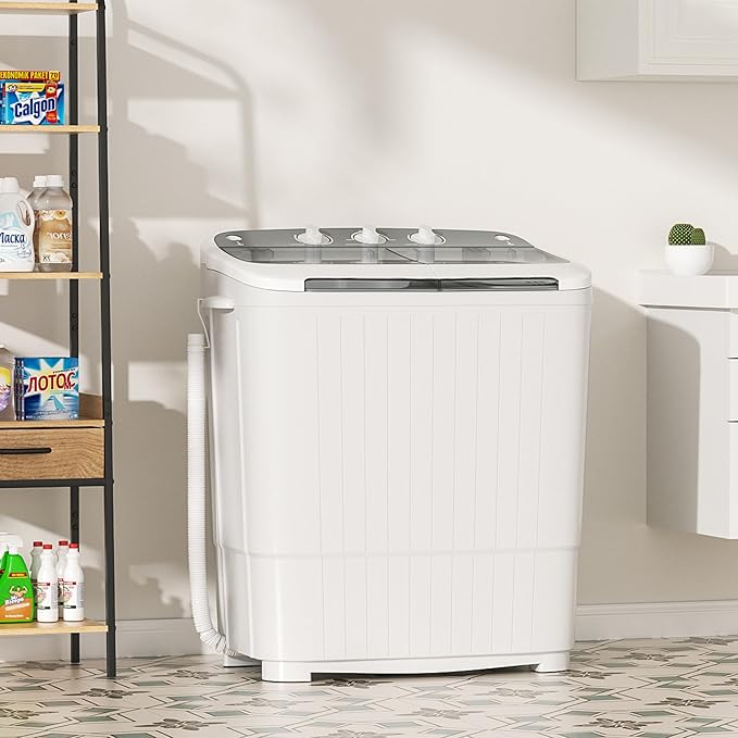 Greenvelly Portable Washing Machine, 16 Lbs Compact Mini Washer and Dryer Combo, Semi-automatic Twin Tub Washer with Drain Pump for Dorms, Apartments, RVs (Grey)