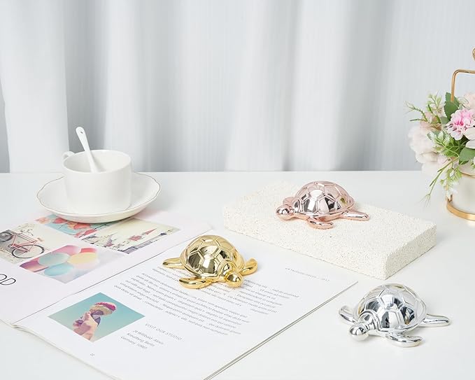 Small Sea Turtle Statue 4 inch Shiny Silver Accent Knick Knacks Paperweight for Bathroom Home Office Shelf Desk Table Decor, Cute Sea Turtle Gifts for Women