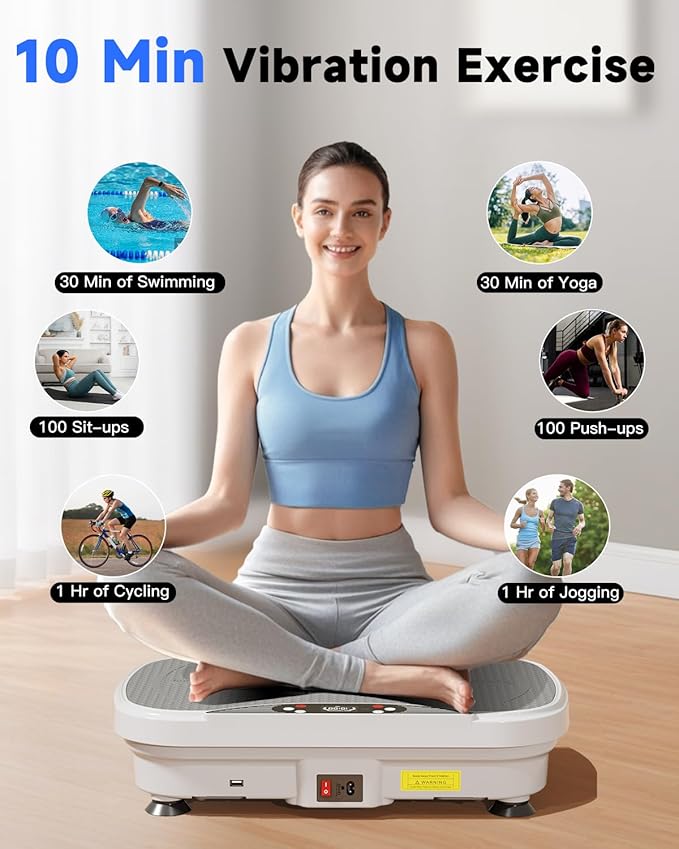 Vibration Plate Exercise Machine, Full Body Shaker Workout Vibration Plate for Lymphatic Drainage Weight Loss, Waver Vibrating Fitness Platform with Resistance Bands, Low Noise Home Fitness for Adults