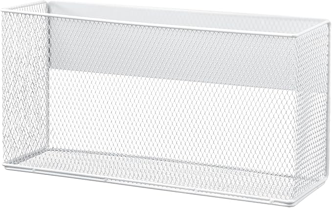 Magnetic Basket 13.77" x4.13" x7.08”,White Mesh Organizer and Holder for White Board and Refrigerator Magnetic Storage Bin Box Containers Organizer for Locker Accessories