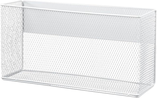 Magnetic Basket 13.77" x4.13" x7.08”,White Mesh Organizer and Holder for White Board and Refrigerator Magnetic Storage Bin Box Containers Organizer for Locker Accessories