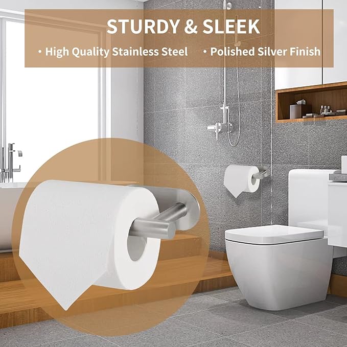 Toilet Paper Holder,Brushed Nickel,Wall Mount, Upgraded Adhesive Toilet Roll Holder,no Drilling,Bathroom/Rv/Washroom,SUS 304 Stainless Steel,Rustproof (Brushed Nickel, 1 Piece)