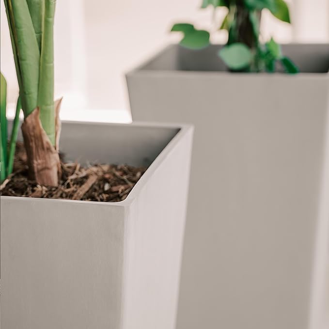 XBrand Modern 28-Inch Square Planter, Modern Tapered Planter Perfect for Indoor & Outdoor, Patio Décor, Set of 2