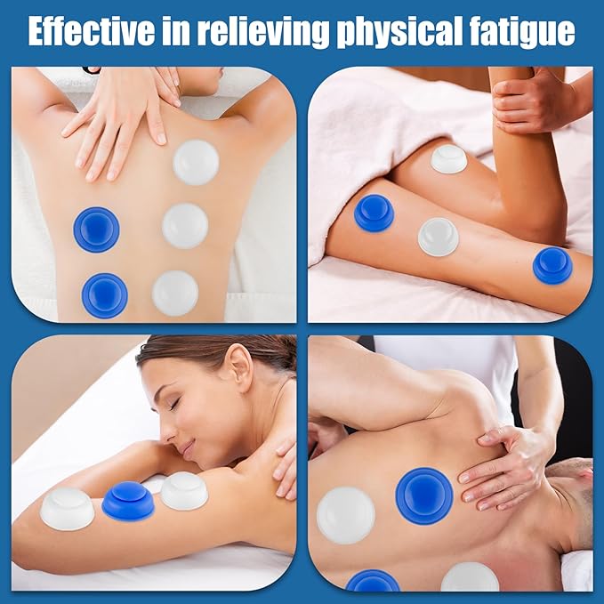 Silicone Cupping Therapy Sets 10pcs,Professional Vacuum Cupping for Myofascial Massage/Joint Pain/Anti Cellulite/Deep Muscle Relief & More(10pcs,White+Blue)