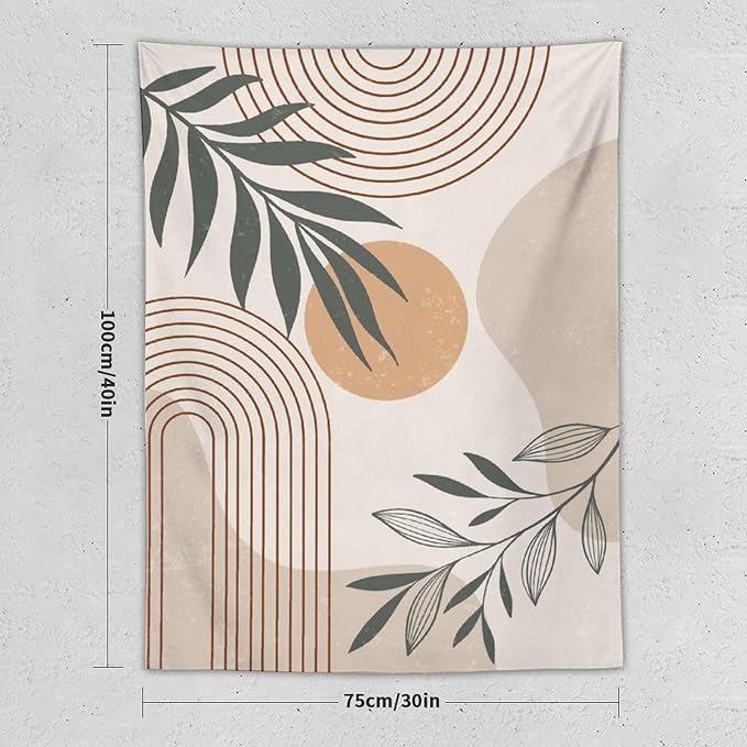 Abstract Boho Tapestry, Mid Century Tropical Tree Leaves Modern Geometric Arch Bohemian Botanical Tapestry, Home Aesthetic Wall Hanging Art Decor for Living Room Bedroom Dormitory 60x60 Inch