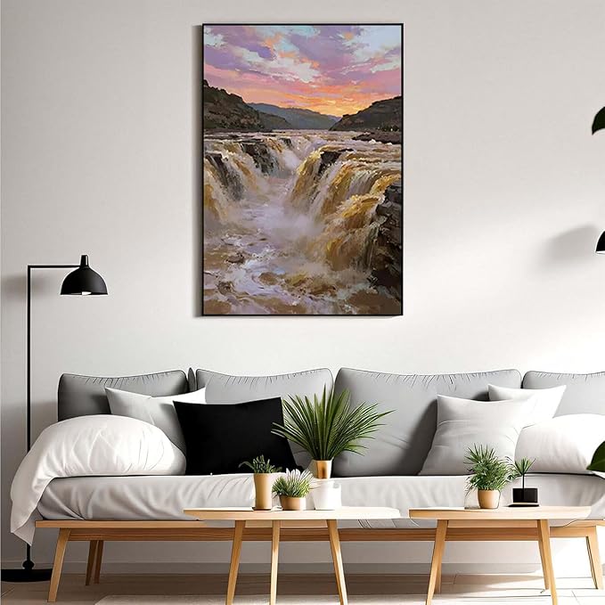 The surging waterfall scenery in the canyon is suitable for posting in the living room bedroom and office landscape posters