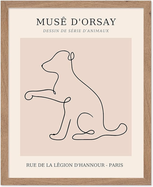 Poster Master Vintage Poster - Retro One Line Dog Drawing Print - Dog Art - Minimal Gift for Men, Women, Animal Lover - Abstract Wall Decor for Home, Office, Bedroom, 16x20 Beige Framed