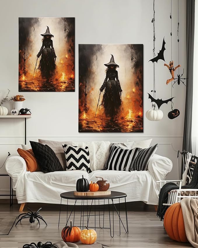 Halloween Canvas Wall Art - Vintage Witche Poster, Gothic Dark Academia Wall Decor, Spooky Halloween Decor for Living Room, Bedroom & Bathroom, Framed Fall Decorations Indoor