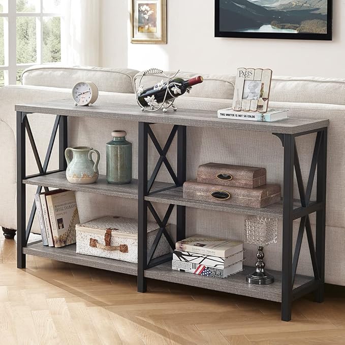 LVB Farmhouse Sofa Table, Rustic Console Table for Living Room, Entryway Table with Storage, Hallway Entry Table for Foyer, Light Grey Oak, 47 Inch