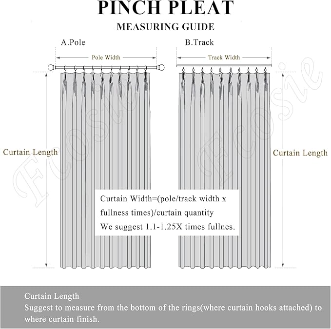 Light Grey Pinch Pleat 100% Blackout Drapes Linen Blend, Room Divider, Room Darkening, Energy Saving, Furniture Protecting, Light Blocking Extra Wide Privacy Curtains, 200Wx102L, 1 PC