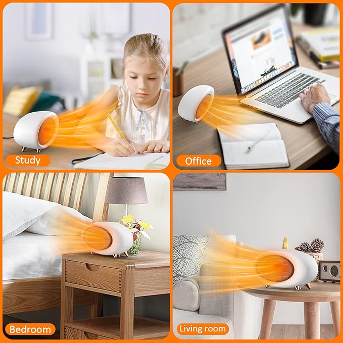 Desk Heater,600W Energy Efficient Small Desk heater for Indoor Use,PTC Fast Heating Ceramic Space Heater for Bedroom Home Office Indoor Use(White)