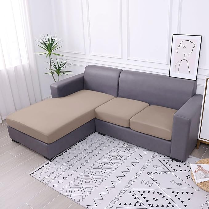hyha Waterproof Couch Cushion Covers, Sectional Sofa Slipcovers Washable, L Shape Chaise Dog Couch Covers for Sectional Sofa, Universal Furniture Protector (1 Piece for Chaise, Taupe)