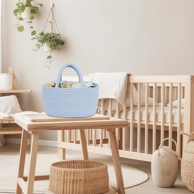 Diaper Caddy Organizer Cotton Rope Baby Basket Nursery Storage and Portable Tote Bag for Car Ideal Baby Shower Gifts and Registry Must-Have for Newborn Essentials Large blue