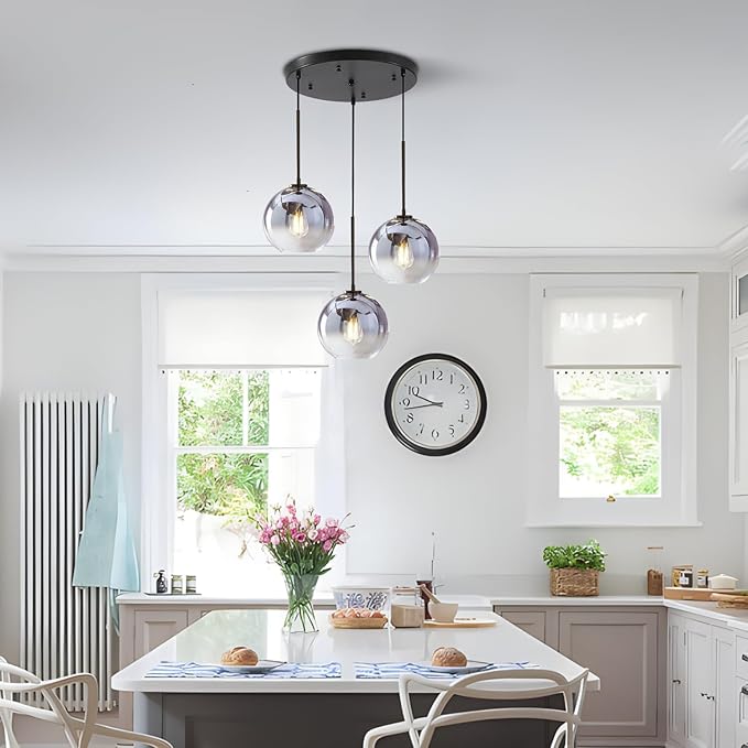KCO Lighting 3 Pendant Light Fixtures Ceiling Hanging Large Glass Cluster Chandelier Nordic Mercury Glass Pendant Light Modern Cluster Pendant Light Fixture