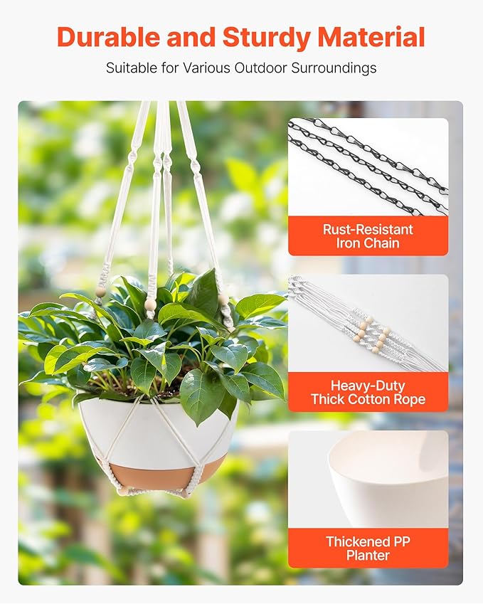 VEVOR Hanging Planters, 10 Inch Self-Watering Hanging Planter, 2 Pack Flower Pots with Drainage Hole & 2 Kinds of Plant Hangers, Plastic Basket Pots, for Garden Home Decor, Indoor & Outdoor Plants