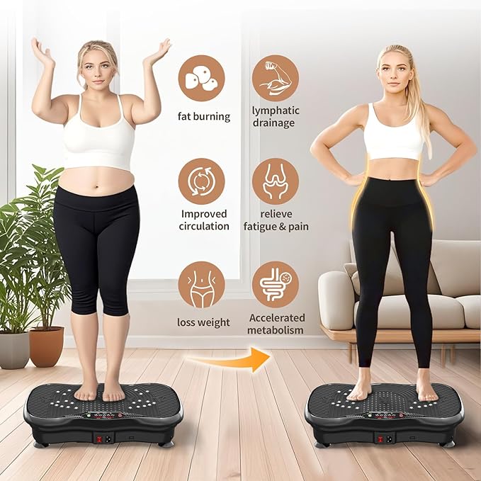 Vibration Plate Exercise Machine,Vibration Plate for Lymphatic Drainage,Whole Body Vibration Platform Portable Home for Weight Loss Muscle Toning & Fitness.