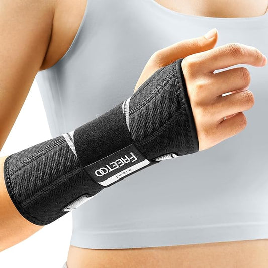 FREETOO Carpal Tunnel Wrist Brace Night Support Fit Right Hand for Work, Pain Relief Wrist Splint for Tendonitis, Arthritis, Sprain, Fit Women and Men, Wrist Immobilizer for Sleeping (XS, Black/Grey)