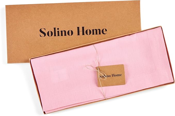 Solino Home Linen Table Runner 60 Inches - 100% Pure Linen Pink Lemonade Table Runner 14 x 60 Inch Ideal for Dresser and Coffee Tables - Halloween - Fete