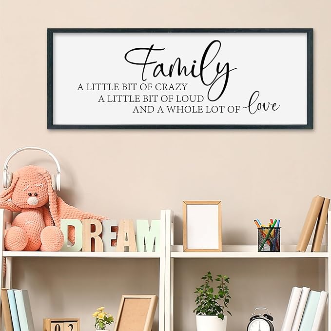 SRSZHIYUE Family A Little Bit Of Crazy Loud Sign Wall Decor Art 40"×15" Large Wood Framed Wall Hanging (Black)
